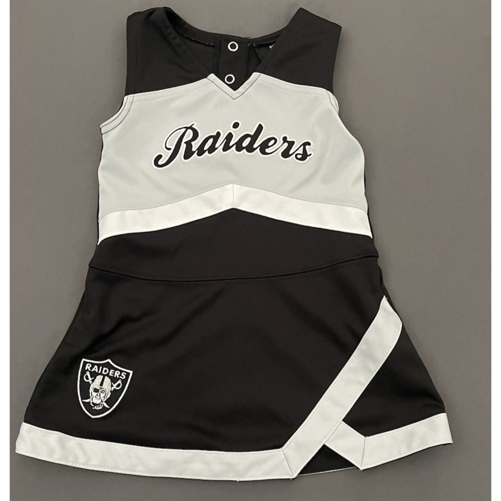 NFL Kids Size 2T Raiders Cheerleader Dress Football Black Gray V Neck Sleeveless